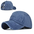 Casquette de baseball en denim délavé bleu foncé avec design croisé pour queue de cheval - Réglable / Bleu marine