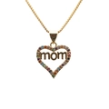 Detail of gold heart pendant with MOM lettering and colorful pavé cubic zirconia - MOM2 Color Heart Box Chain / Gold