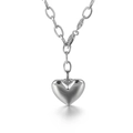 Collana con ciondolo a cuore in acciaio inossidabile argento lucido e maglia ovale - Color Acciaio (KN113847-Z)