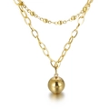 Collar de doble capa dorado con colgantes de bolas pulidas y cadena de eslabones - Dorado (KN113849-Z)