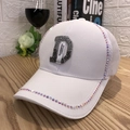 White mesh baseball cap featuring crystal rhinestones and a large sequin D letter - D Rhinestone Mesh White