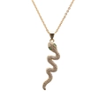 Detailed view of a gold snake pendant necklace featuring clear cubic zirconia and green eyes - 0181 Snake Style 1 O-Chain