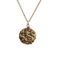 Golden snake medallion necklace with colorful zircon inlay and hammered texture finish - 0189 Snake Style 9 O-Chain