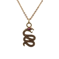 Detail of gold snake necklace with micro-paved zircons and a pink gem for the eye - 0192 Snake Style 12 O-Chain