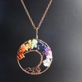 Macro view of handmade bronze wire wrapped tree of life pendant with colorful crystals - Antique Copper Slanted Tree 5cm