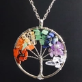 Colorful gemstone tree of life pendant with wire-wrapped chakra crystals in round shape - Round Solid Root 5cm