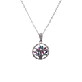 Vue détaillée du pendentif Arbre de Vie avec gemmes multicolores et pierres de zircon - Modèle 0080 Arbre de Vie-Or Blanc-Chaîne en O