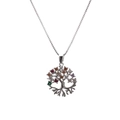 Close-up of tree of life pendant with colorful cubic zirconia and box chain detail - Model 0079 Tree of Life-White Gold-Box Chain