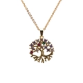 Collier arbre de vie doré orné de zircons colorés sertis pour femmes, style élégant - Modèle 0079 Arbre de Vie-Or-Chaîne en O