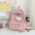 Zaino in nylon rosa impermeabile con un simpatico ciondolo a forma di orsetto - 19 Pollici / Rosa