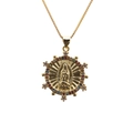 Gold Virgin Mary pendant necklace with multicolor cubic zirconia on box chain - Style 0176 Goddess 2 Box Chain