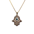 Collana Mano di Fatima dorata con ciondolo occhio blu e pietre preziose colorate - 0022-Mano di Fatima / Oro / Catena Veneziana