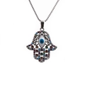 Collana Mano di Fatima in argento con zirconi colorati e ciondolo occhio blu - 0022-Mano di Fatima / Argento / Catena Veneziana