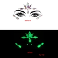 Luminous face jewels YJ-13 showing before and after glow effects in dark green - YJ-13