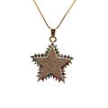 Macro detail of gold star pendant necklace featuring pave zircons and multicolor gemstones - Star 4 Colorful Diamond Box Chain
