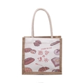 Canvas bento tote bag with jute trim and cartoon bread prints in cream white finish - Bread Market