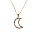 Collier chaîne dorée avec pendentif en forme de lune orné de pierres colorées - Lune 1 Chaîne Vénitienne