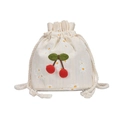Sac seau en toile beige avec imprimé marguerite et pendentif cerise 3D - Jaune clair