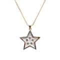 Star pendant necklace in gold finish with colorful crystals and white enamel inlay - Star 1 White Enamel O-Chain