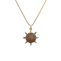 Goldhalskette mit Sonnenanhänger und bunten mikrogefassten Zirkonia-Steinen im Set - Sonnenstrahl Form Nadelschnalle Boxkette / Gold