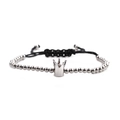Bracciale a corona fatto a mano con perle d'argento e cordino macramè nero regolabile - Perle di Rame 4mm Corda Nera Oro Bianco