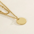 Minimalist double layer gold chain necklace with a blank round coin pendant for engraving - Gold (KN113855-Z)