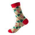 Festive beige Christmas crew socks with candy cane and holly patterns on red accents - One Size / 177-Beige Candy Cane