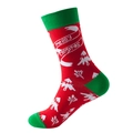 Festive red and green Christmas socks with knit tree pattern and Merry Christmas text - One Size / 174-Red Merry Christmas