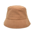 Minimalist brown corduroy bucket hat for women with textured vertical stripes on white - M (56-58cm) / Khaki