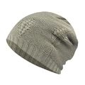 Detail of grey winter knit beanie showing rhombus pattern and ribbed cuff for men and women - Beige