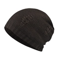 Detail of winter beanie featuring embossed leaf pattern and ribbed cuff in dark brown - Coffee