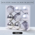 Set of 9 silver Christmas baubles, 6cm size, in glossy, matte, and glitter finishes - Silver