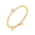 Slim gold ring with a single round zircon stone in a four-prong setting - US 5 / Light Gold + White Stone