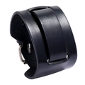 Brede zwarte leren herenarmband met zilveren metalen gespen in vintage stijl - Zwart