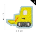 Yellow construction truck embroidery patch with detailed stitching and size markings - Construction Vehicle