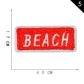 Red BEACH embroidered patch measuring 4.0 x 1.7 cm for DIY clothing customization - BEACH Red