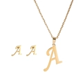 Set di gioielli in acciaio al titanio dorato con collana e orecchini con lettera A d'arte - Set A