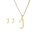 Golden stainless steel jewelry set featuring letter J pendant necklace and stud earrings - J Set