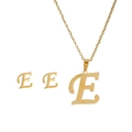 Golden stainless steel jewelry set featuring letter E pendant necklace and matching studs - E Set