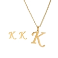 Polished gold plated letter K necklace and matching stud earrings set for women - K Set