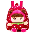 Red polka dot toddler backpack with a 3D plush doll for kids aged 1 to 4 years old - Mousse Rose Red