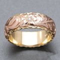 Prachtige tweekleurige roségouden ring met bloemgravure en een schitterende middensteen - US 6 / Twee kleuren