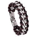 Bracciale da uomo in pelle marrone intrecciata con elementi di catena in metallo argento - Marrone