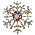 Close-up of golden snowflake brooch with colorful rhinestones and intricate details - Full Rhinestone Snowflake