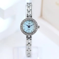 Elegant silver alloy bracelet watch for women with rhinestone bezel and light blue dial - Silver Case Cyan Dial