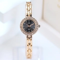 Montre quartz femme dorée avec lunette en strass et cadran noir sur bracelet métallique - Boîtier Or Rose Cadran Noir