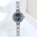 Elegant silver quartz watch with diamond-set bezel and dark gray dial for women - Silver Case Black Dial