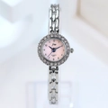 Silver quartz watch for women with pink dial and rhinestone-studded metal bracelet - Silver Case Pink Dial