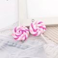 Pink and white swirl lollipop resin charms with metal rings for jewelry DIY - Lollipop - Pink White Spiral (12591)