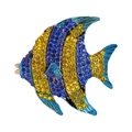 Elegant tropical fish brooch with sparkling blue and yellow crystals on a gold alloy base - Blue-Yellow Fish (YNCP675)